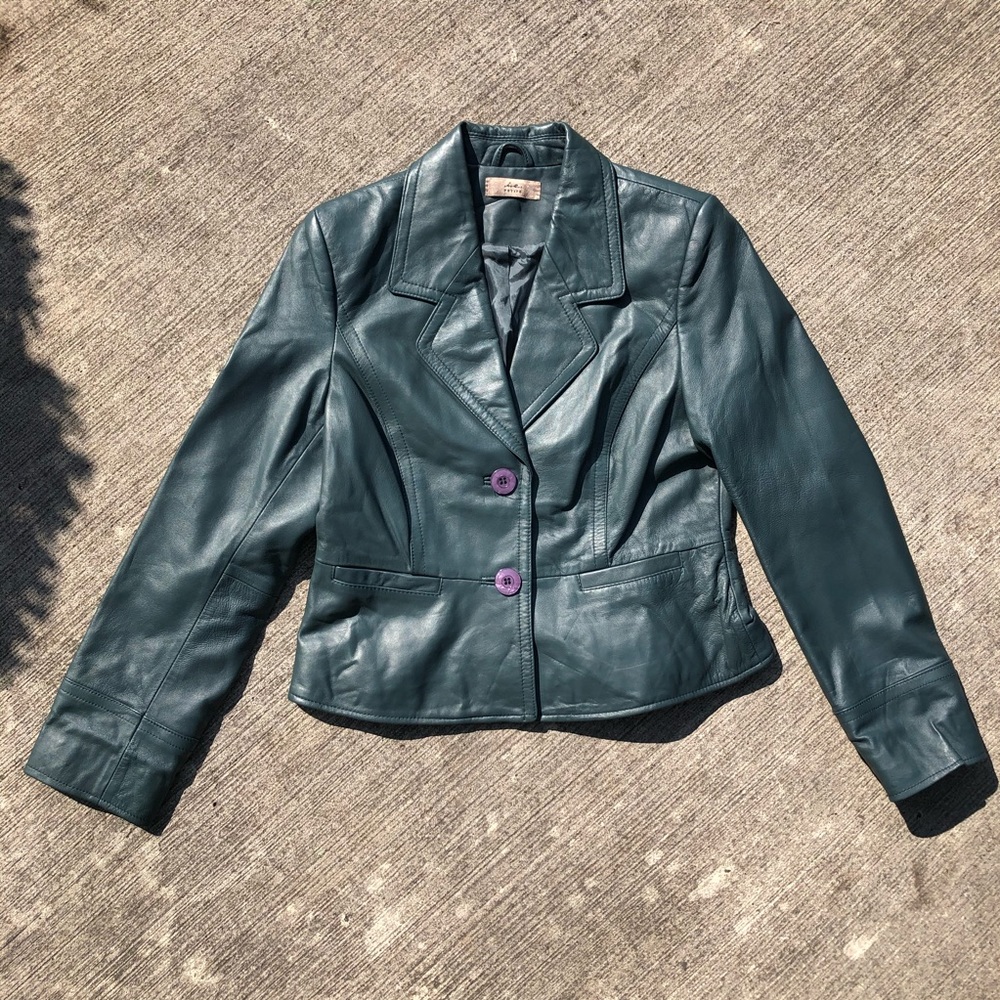 IE Petite Leather Blazer Jacket Teal